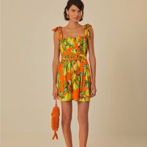 FARM Rio Orange and Yellow Mini Dress